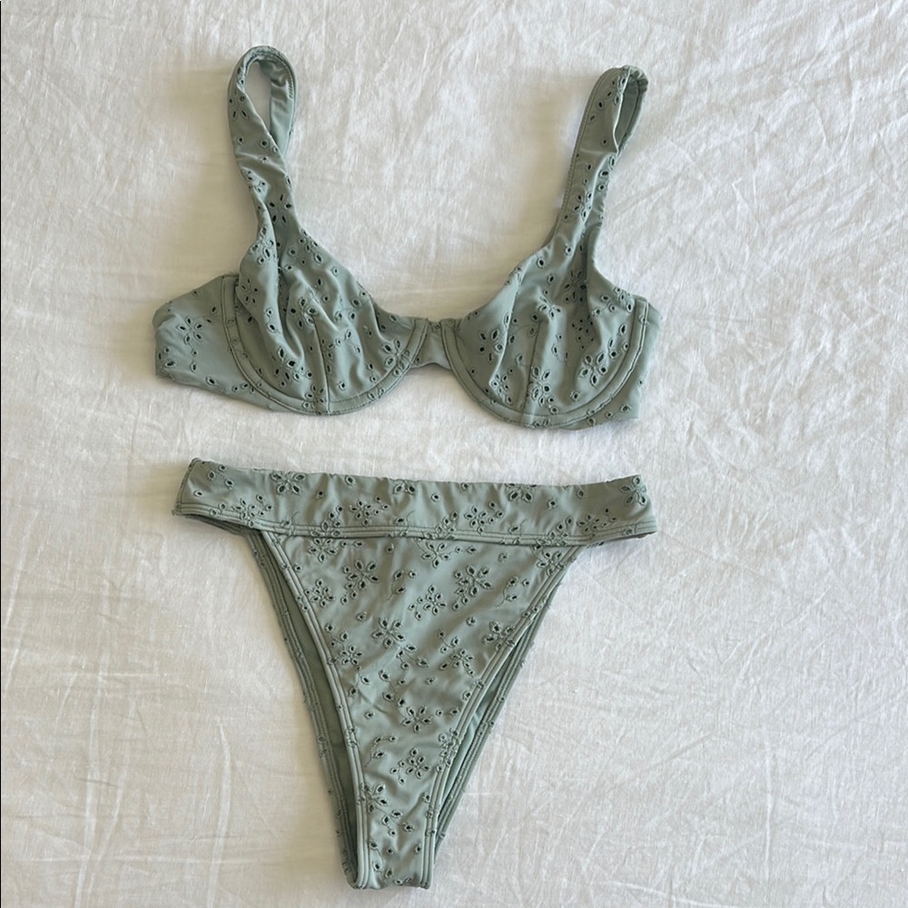 Abercrombie & Fitch Sage Green Eyelet Bikini Set